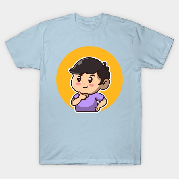 Cute Boy Thinking Cartoon Illustration T-Shirt by Catalyst Labs